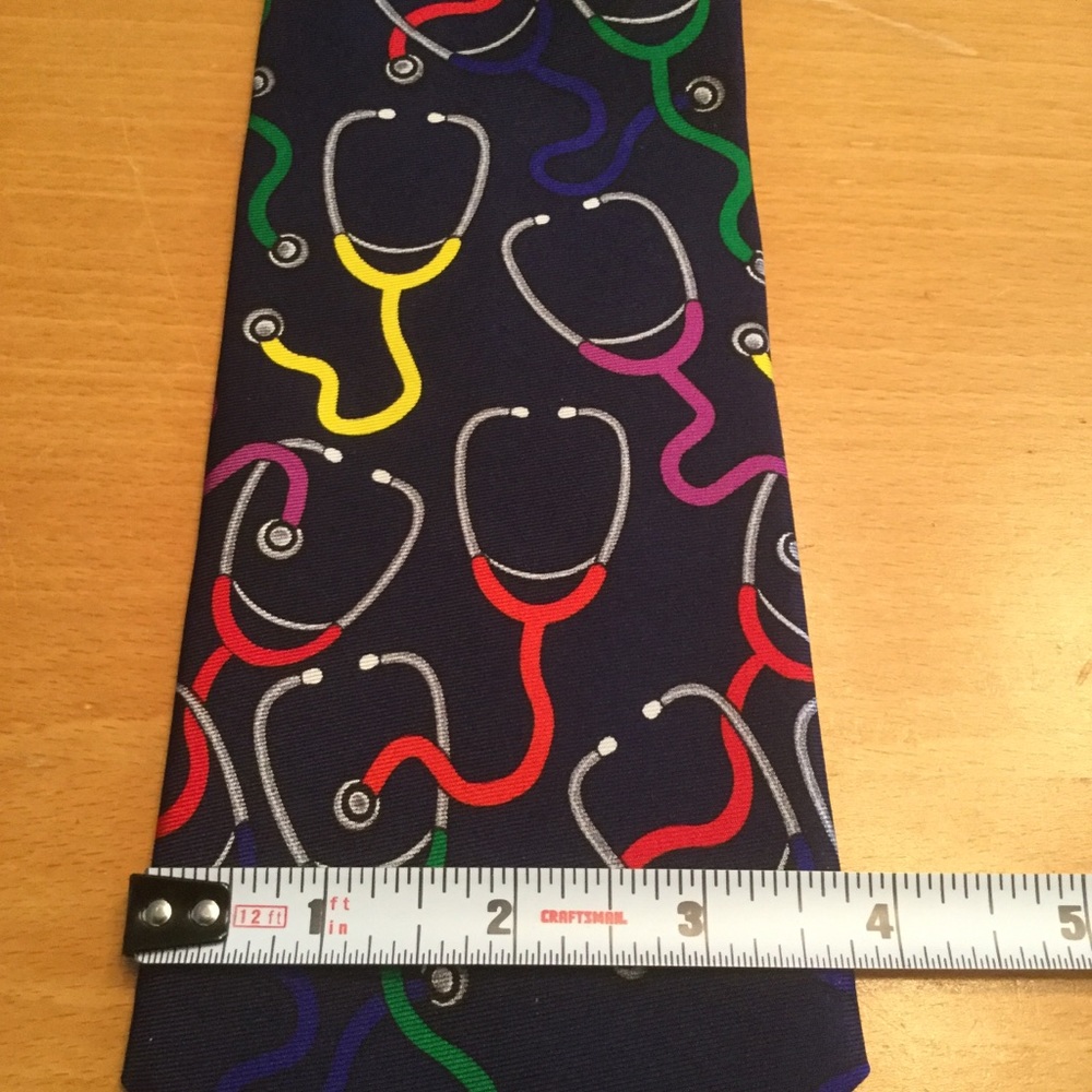 “Lub-Dub” STETHOSCOPES 100% silk, 57 “long tie medical doctor dr. Heart - Picture 3 of 6